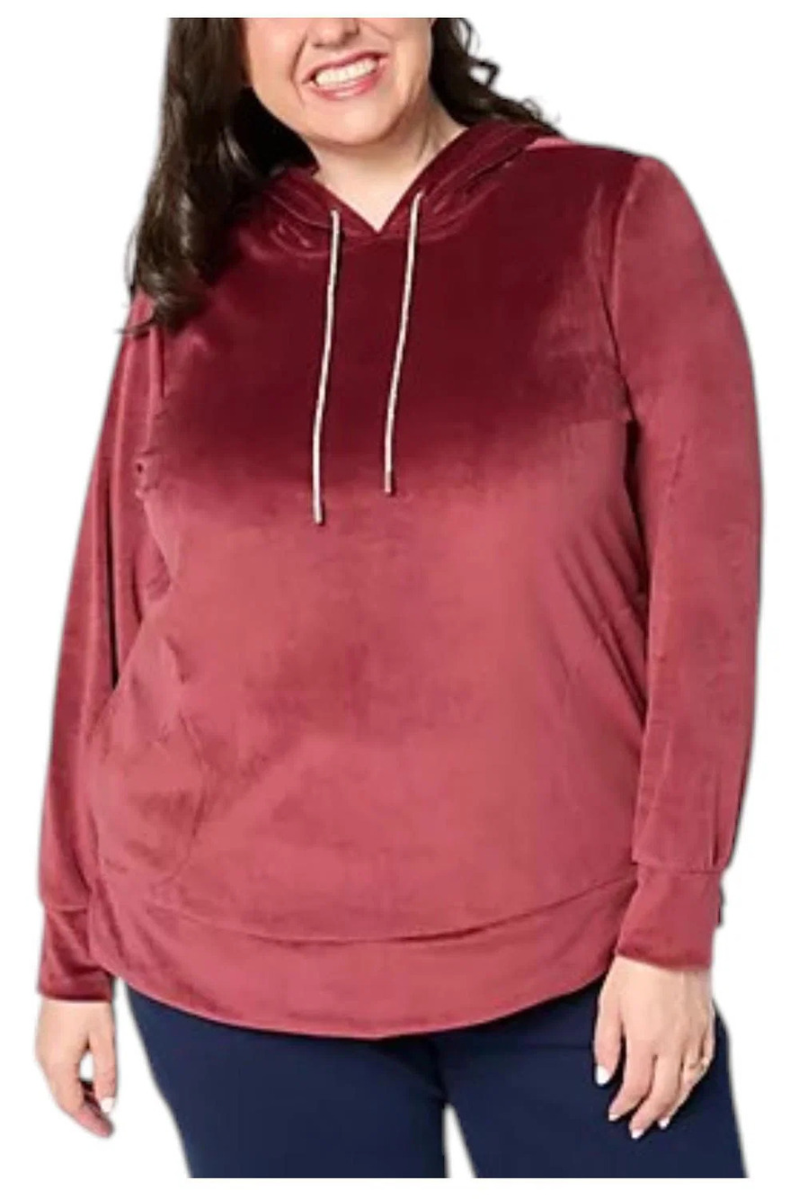 Quacker Factory Women`s Angel's Stretch Velvet Hoodie w Bling Ties Wne - Regular